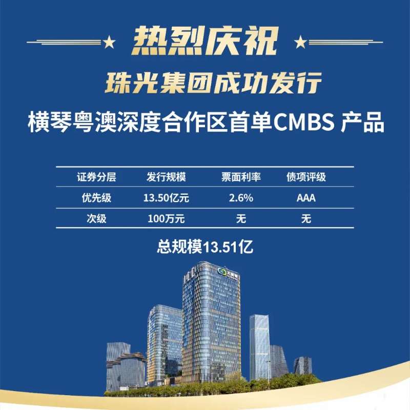 橫琴粵澳深度合作區首單！珠光集團成功發行13.51億元CMBS